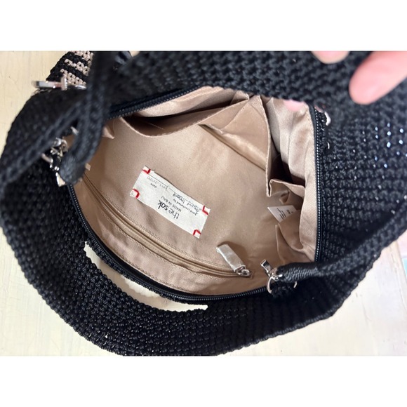 The Sak‎ Hand-Crocheted Black Tan Boho Crossbody Bag Signed Made in Bali EUC - Picture 4 of 5
